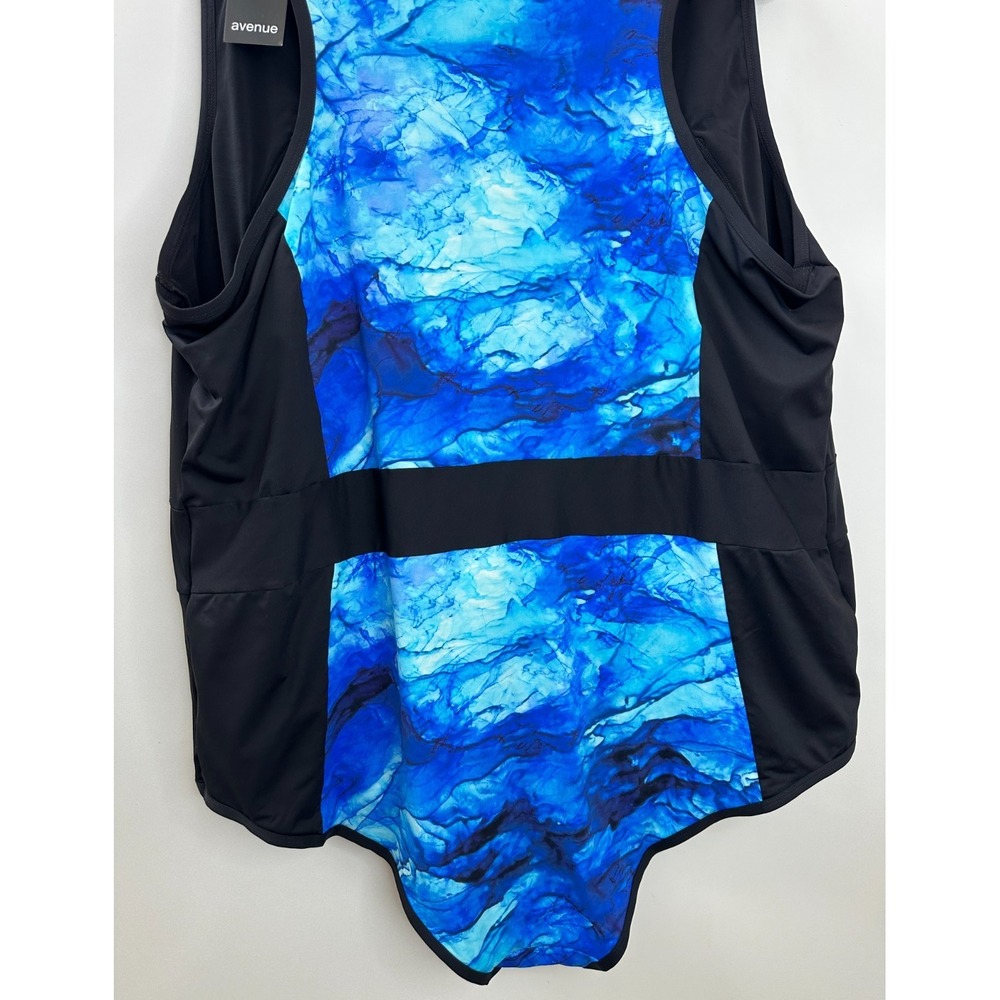 NWT Avenue One Piece Swimsuit Blue Marble Print Zip Front High Neck Plus Size 5X - Picture 10 of 11